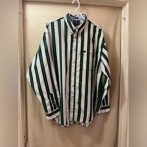 Bugle Boy Vintage Green and White Striped Men's Shirt Size XL